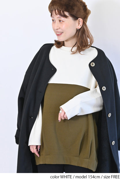 バイカラー裾タックチュニック