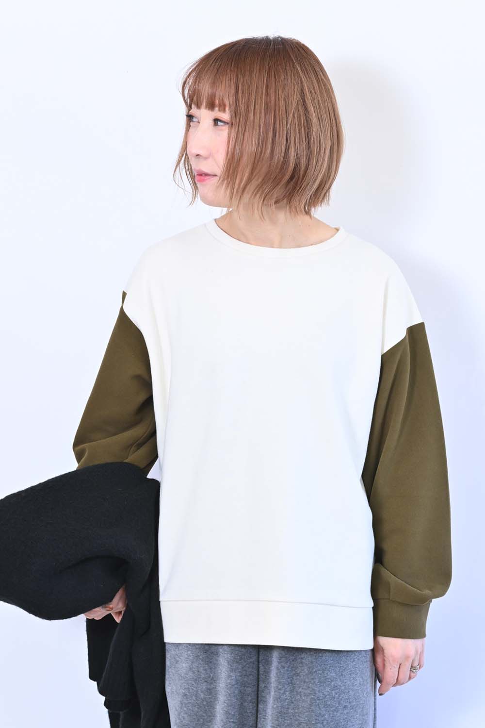 ≪SALE≫Tuck Sleeve Bicolor Pullover