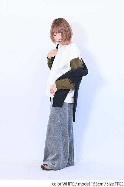 ≪SALE≫Tuck Sleeve Bicolor Pullover