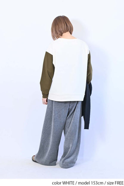 ≪SALE≫Tuck Sleeve Bicolor Pullover