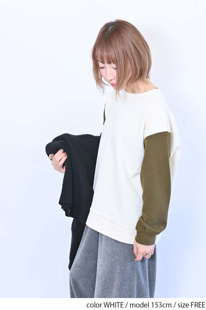 ≪SALE≫Tuck Sleeve Bicolor Pullover