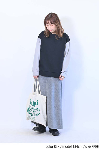 ≪SALE≫Tuck Sleeve Bicolor Pullover