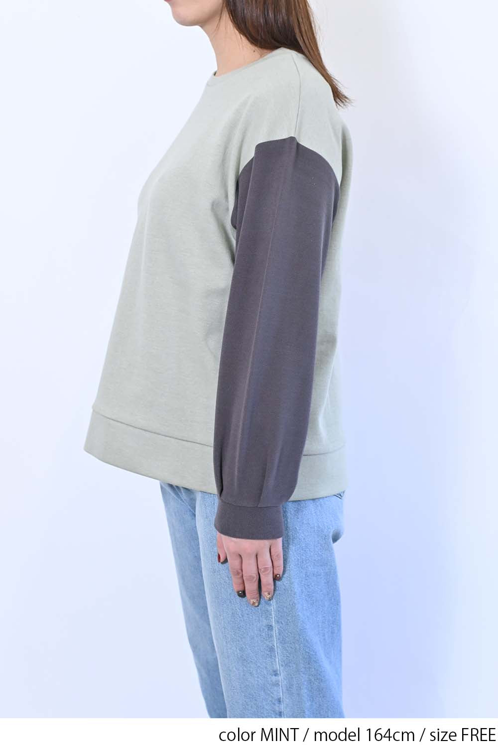 ≪SALE≫Tuck Sleeve Bicolor Pullover
