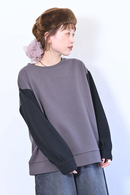 ≪SALE≫Tuck Sleeve Bicolor Pullover