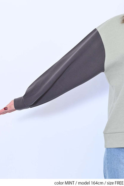 ≪SALE≫Tuck Sleeve Bicolor Pullover