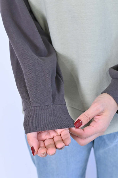 ≪SALE≫Tuck Sleeve Bicolor Pullover