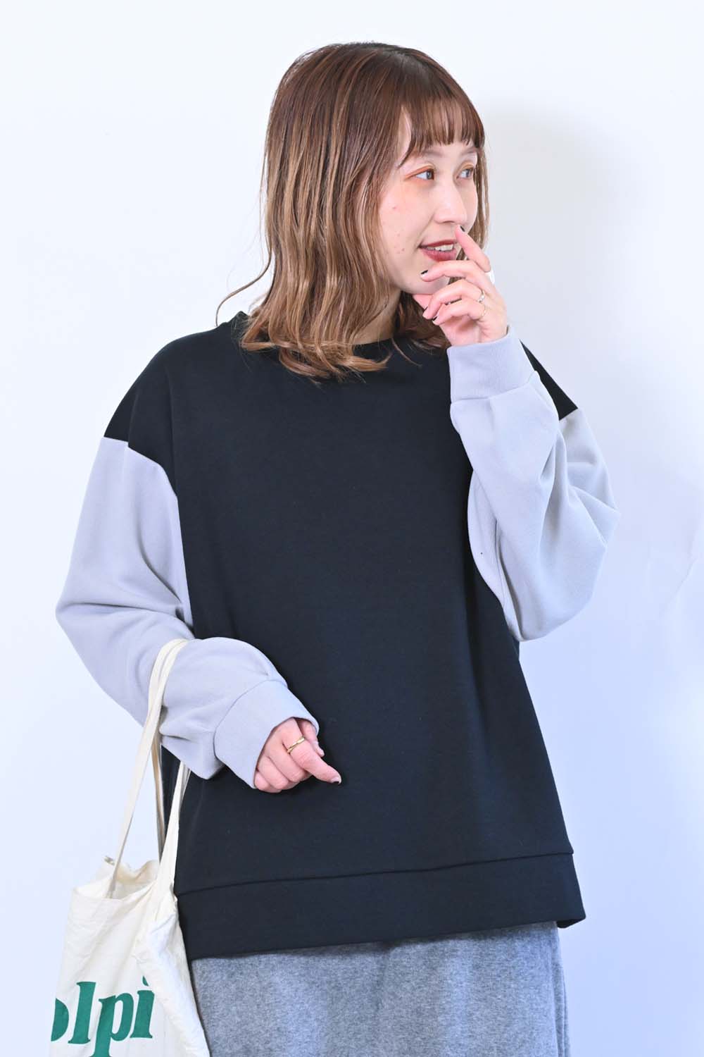 ≪SALE≫Tuck Sleeve Bicolor Pullover