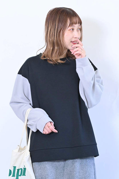 ≪SALE≫Tuck Sleeve Bicolor Pullover