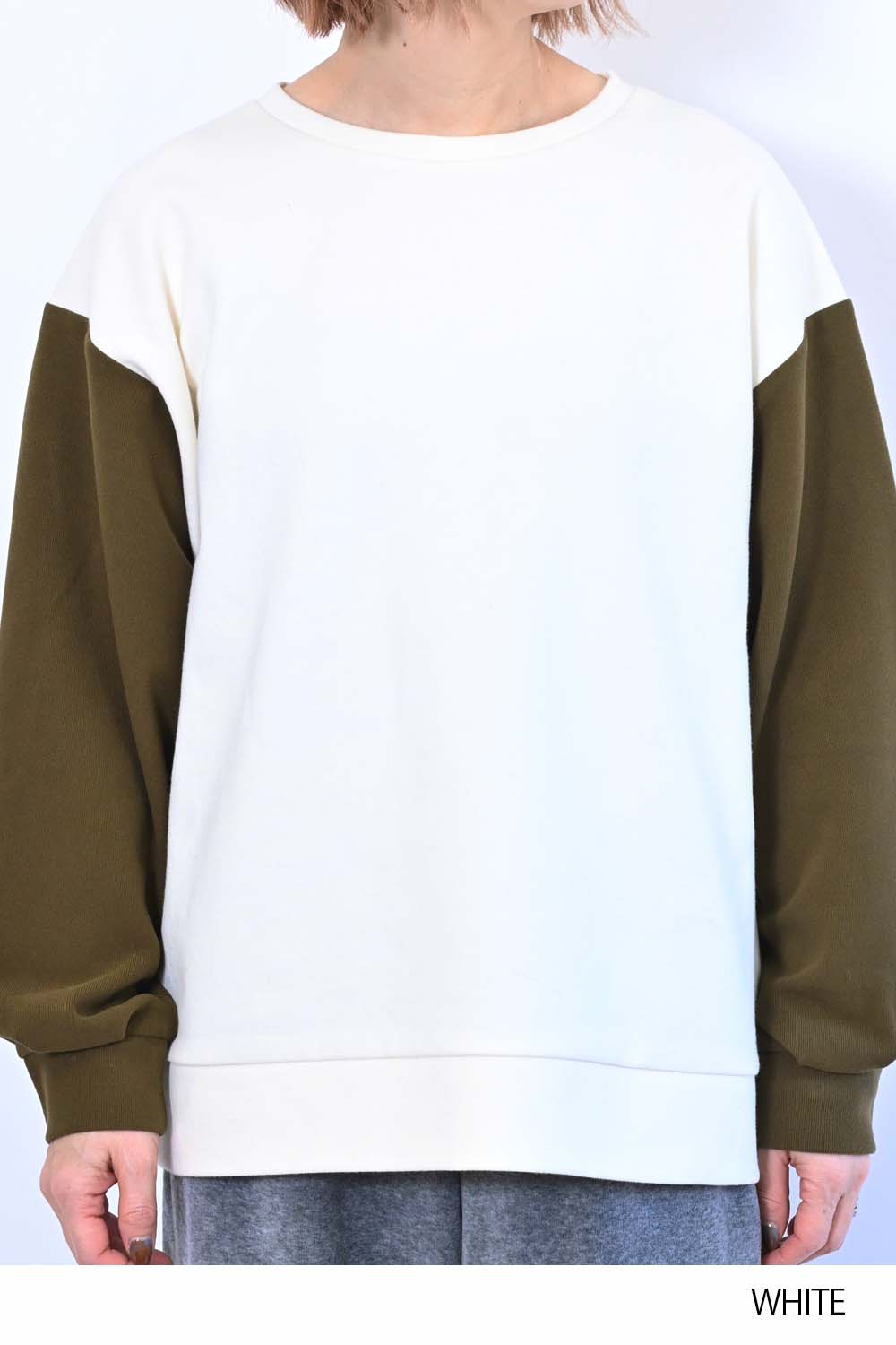 ≪SALE≫Tuck Sleeve Bicolor Pullover