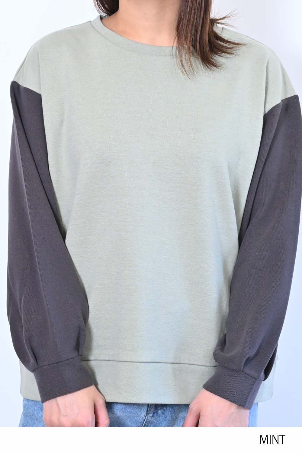 ≪SALE≫Tuck Sleeve Bicolor Pullover