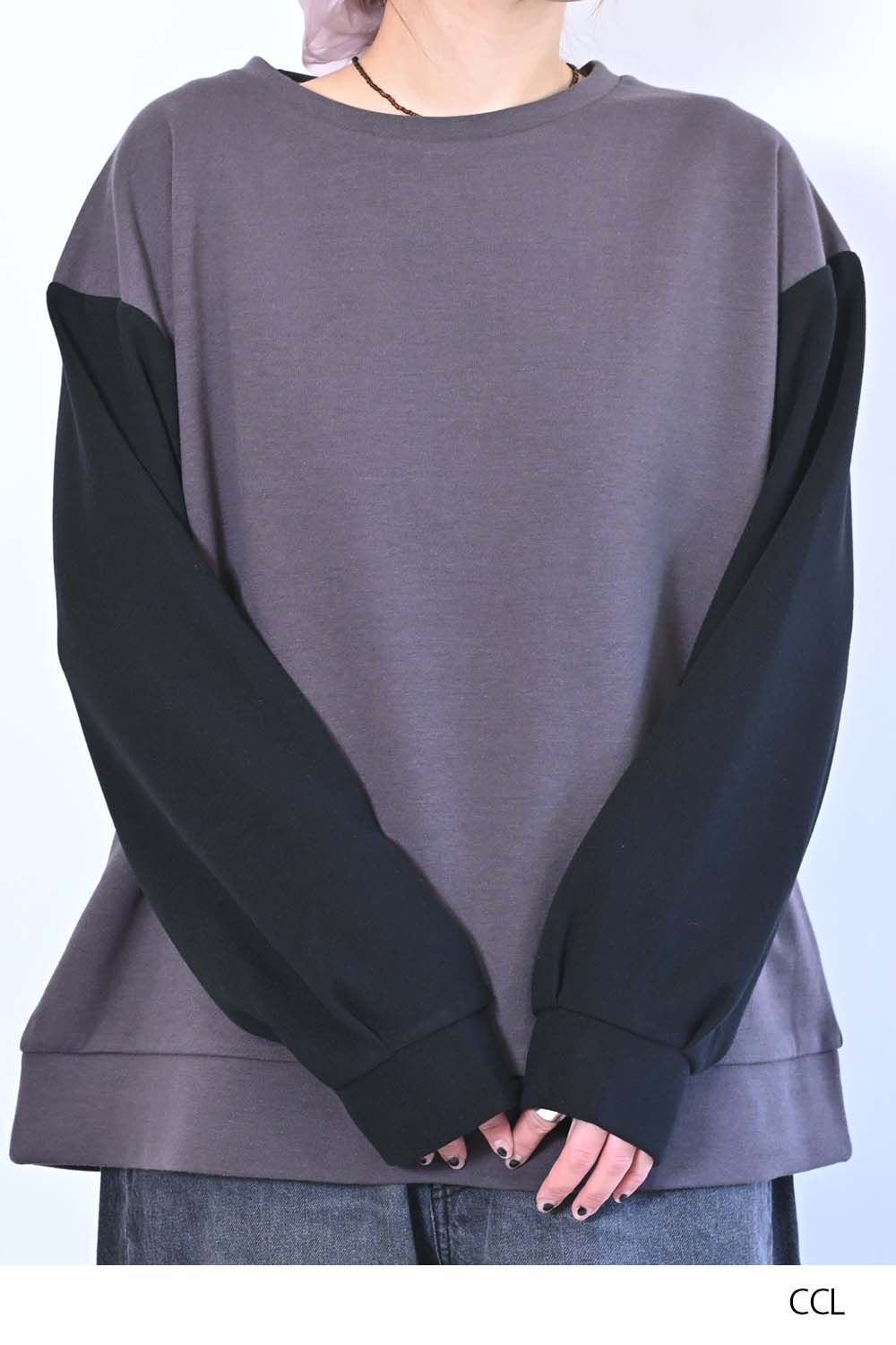 ≪SALE≫Tuck Sleeve Bicolor Pullover