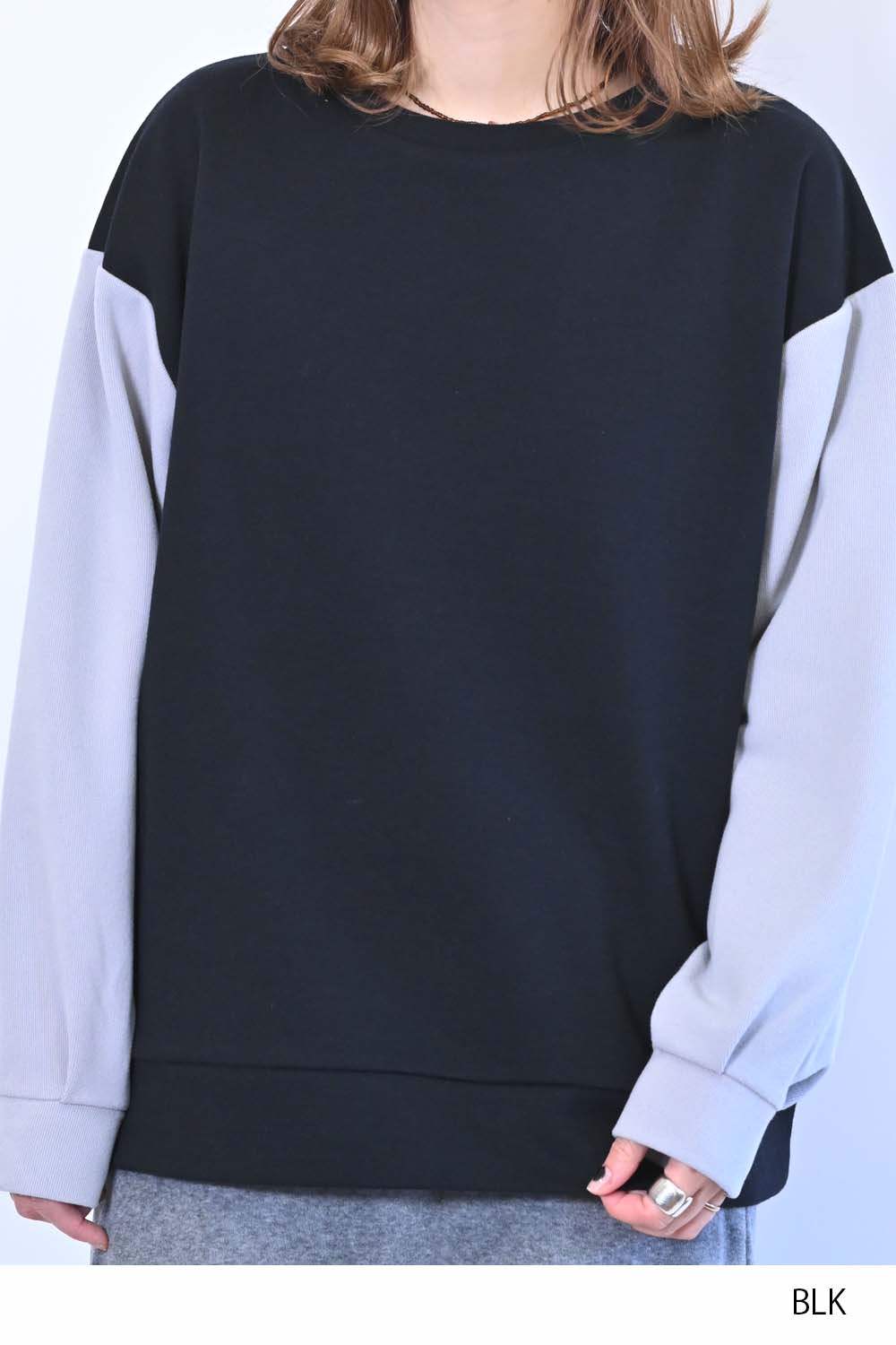 ≪SALE≫Tuck Sleeve Bicolor Pullover