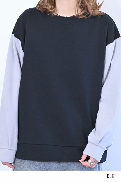 ≪SALE≫Tuck Sleeve Bicolor Pullover