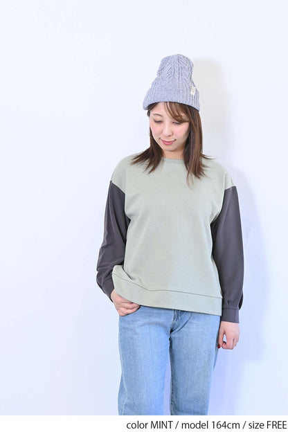 ≪SALE≫Tuck Sleeve Bicolor Pullover