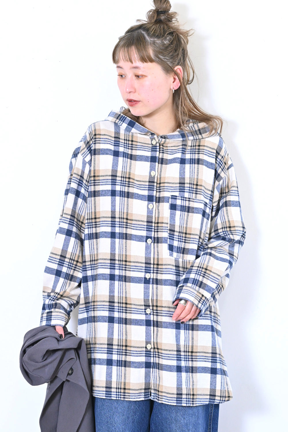 フード付きシャツチュニック