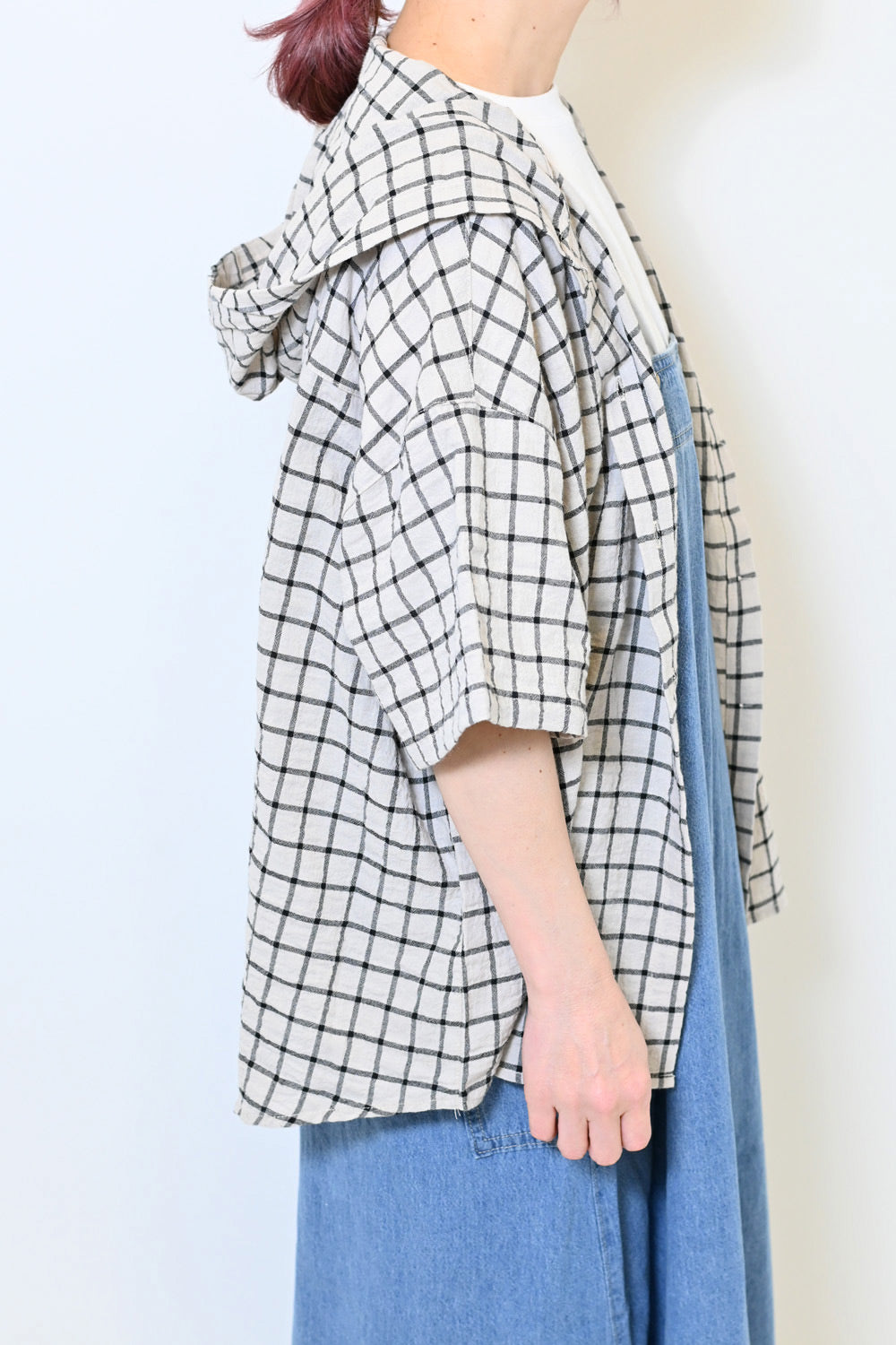 麻混ぽこぽこフードシャツ