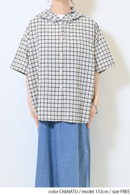 麻混ぽこぽこフードシャツ