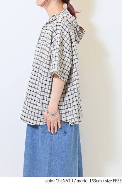 麻混ぽこぽこフードシャツ