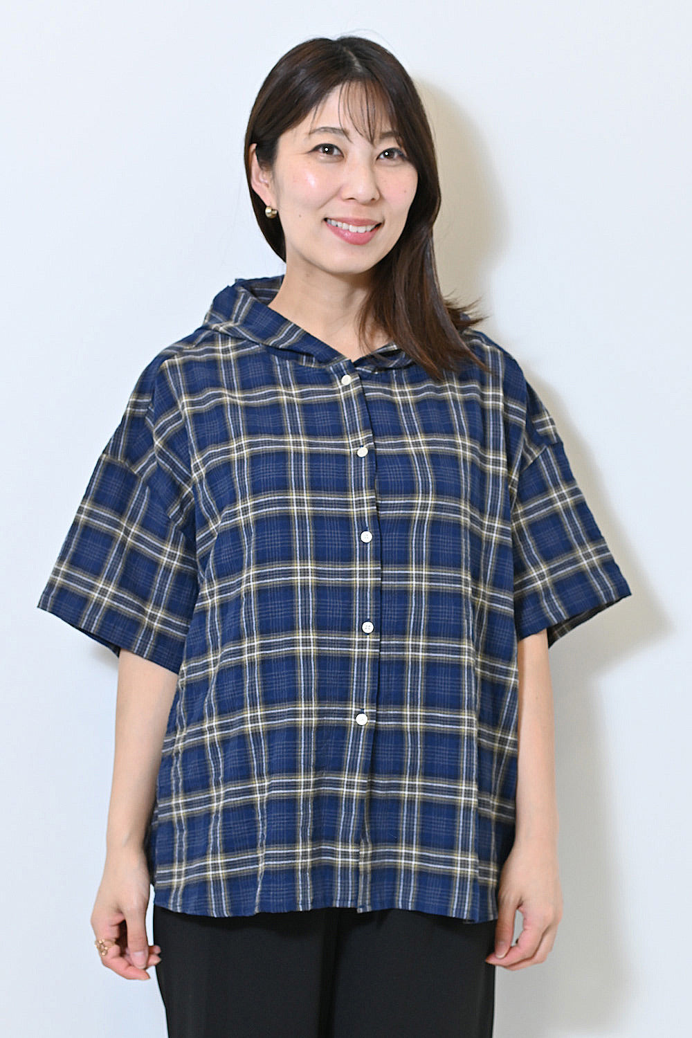 麻混ぽこぽこフードシャツ
