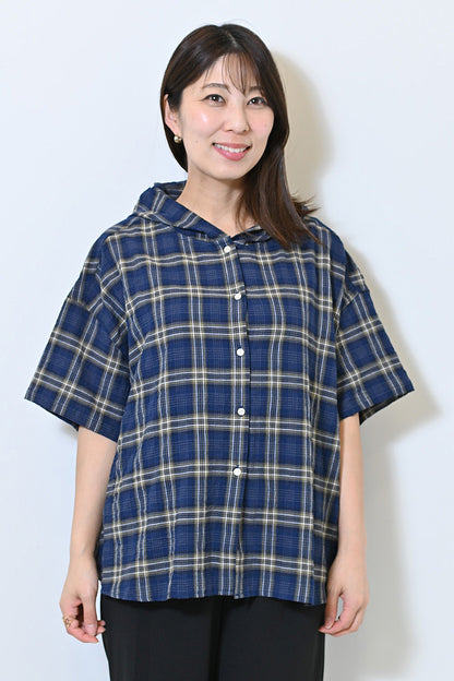 麻混ぽこぽこフードシャツ