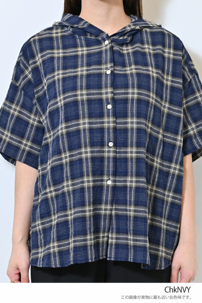 麻混ぽこぽこフードシャツ