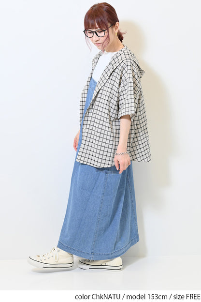 麻混ぽこぽこフードシャツ