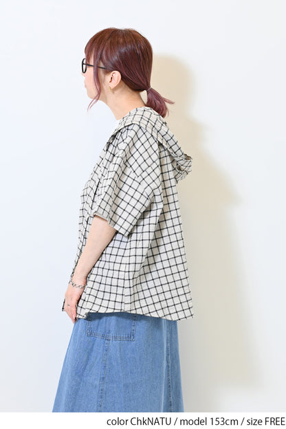 麻混ぽこぽこフードシャツ