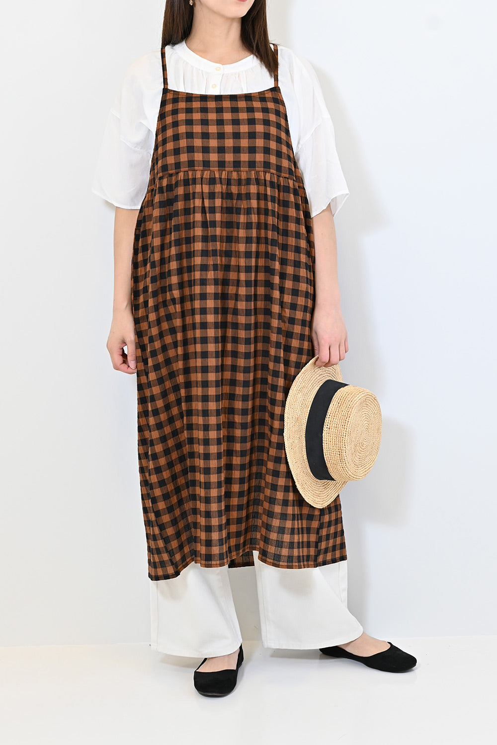 ≪SALE≫CHECK Gathered Cami Dress