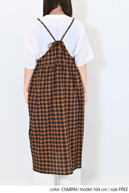 ≪SALE≫CHECK Gathered Cami Dress