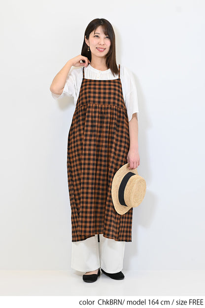 ≪SALE≫CHECK Gathered Cami Dress