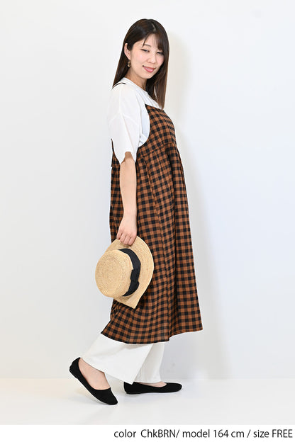 ≪SALE≫CHECK Gathered Cami Dress