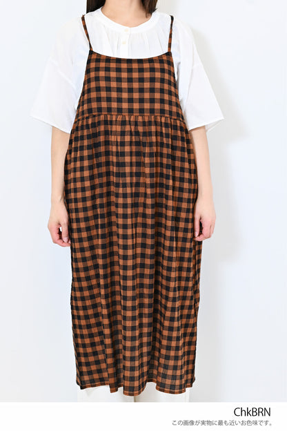 ≪SALE≫CHECK Gathered Cami Dress