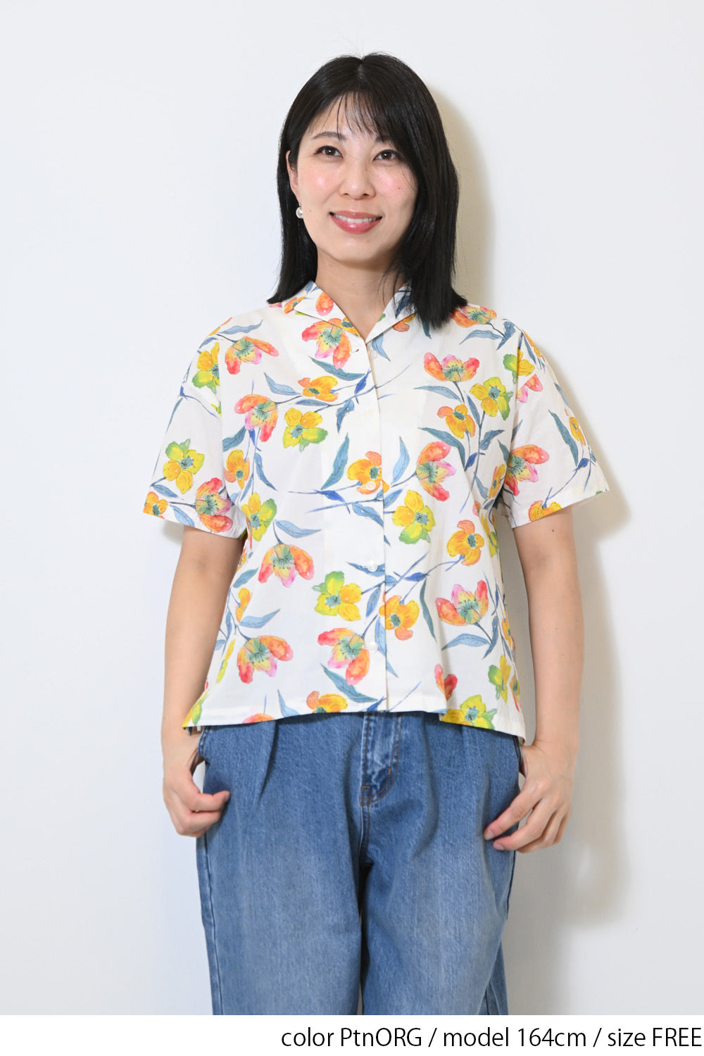 水彩花開襟シャツ