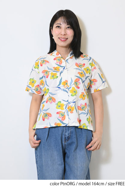 水彩花開襟シャツ