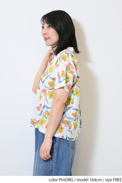 水彩花開襟シャツ