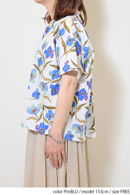 水彩花開襟シャツ