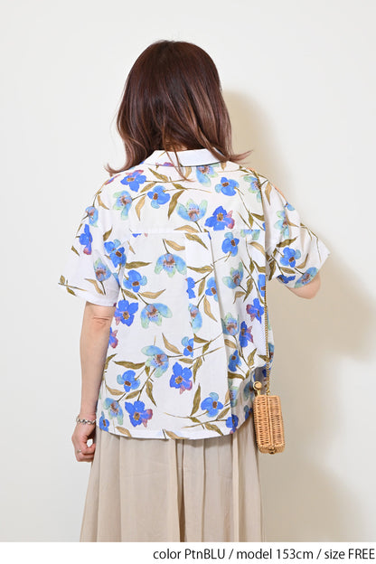 水彩花開襟シャツ