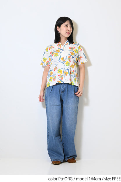 水彩花開襟シャツ