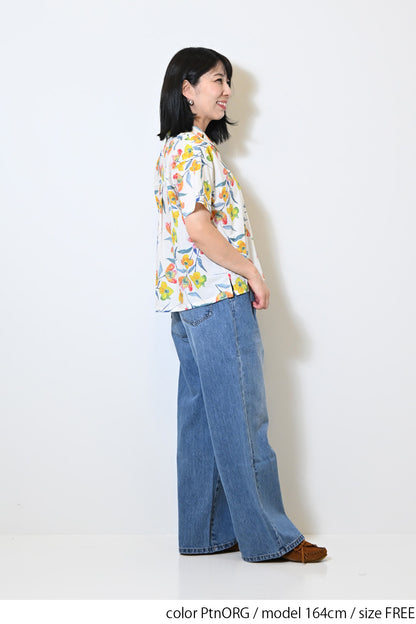 水彩花開襟シャツ