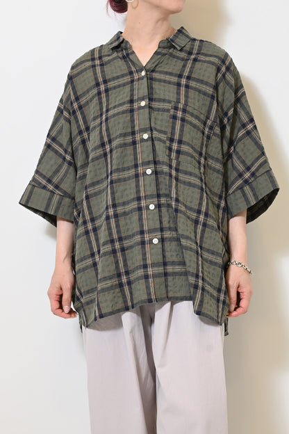 ぽこぽこドルマンチェックストライプシャツ