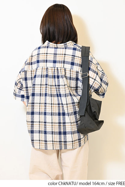 ぽこぽこドルマンチェックストライプシャツ
