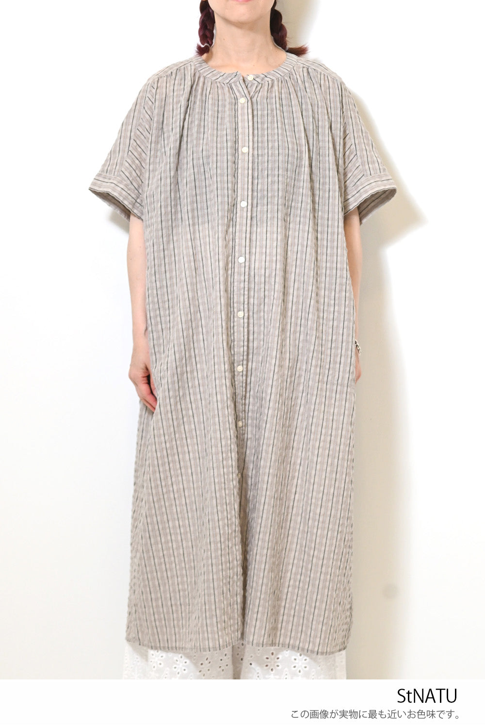 ≪SALE≫ぽこぽこギャザーチェックストライプワンピース – HEART