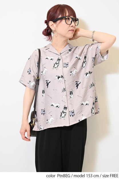 イヌ図鑑総柄シャツ