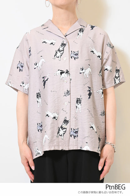 イヌ図鑑総柄シャツ