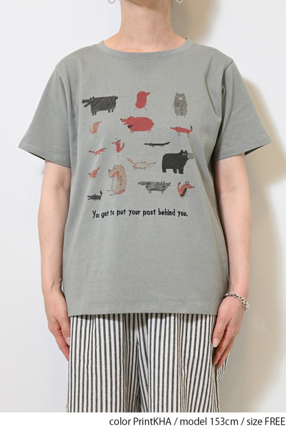 きつねとくまプリントTEE