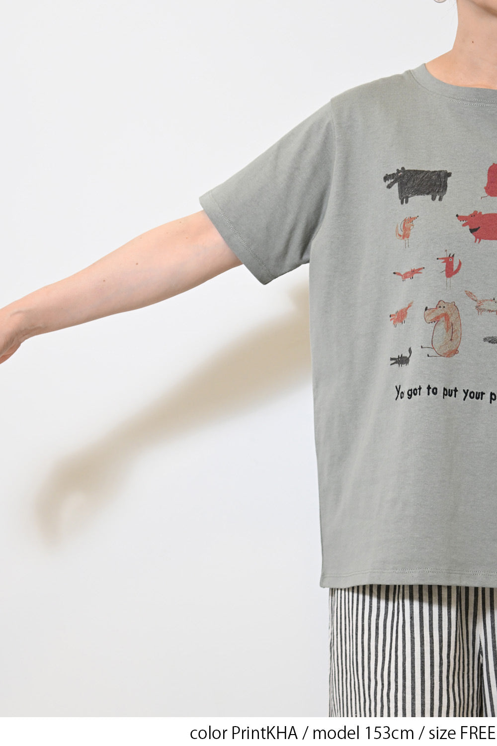 きつねとくまプリントTEE