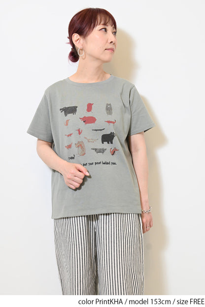 きつねとくまプリントTEE