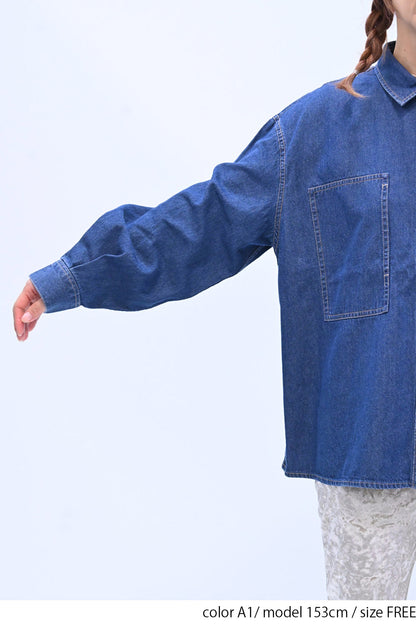 ≪SALE≫ DENIM Shirt with Printed Hem