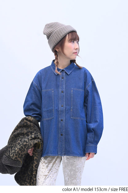 ≪SALE≫ DENIM Shirt with Printed Hem