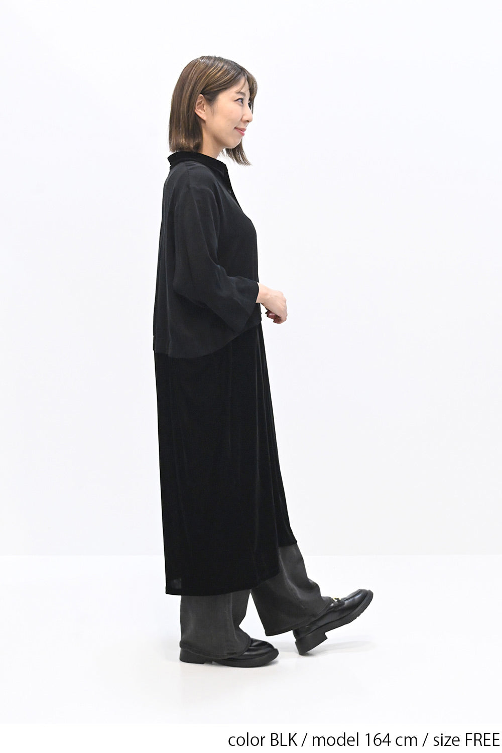 PUTUMAYO ブトマヨ 別珍ワンピース 黒 ベロア USED】切替別珍ワンピ